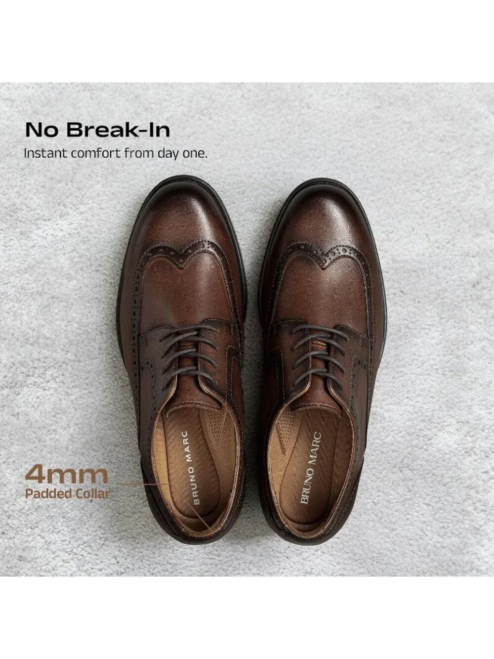 Men's Brown Leather Wingtip Brogue Cushioned Dress Comfort Fit Oxford Shoes